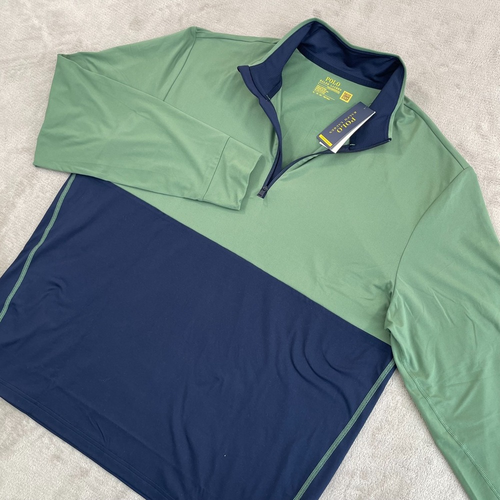 Polo Ralph Lauren Performance Pullover 1/4 Zip Men XL Green‎ & Navy NWT $125